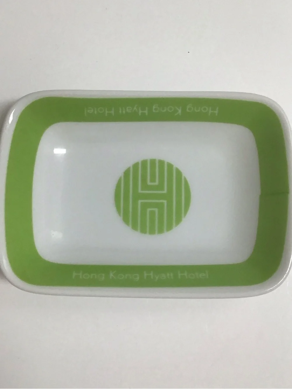 Hong Kong Hyatt Hotel Soap Dish Lime Green White Ceramic Mod Rings RARE Vintage